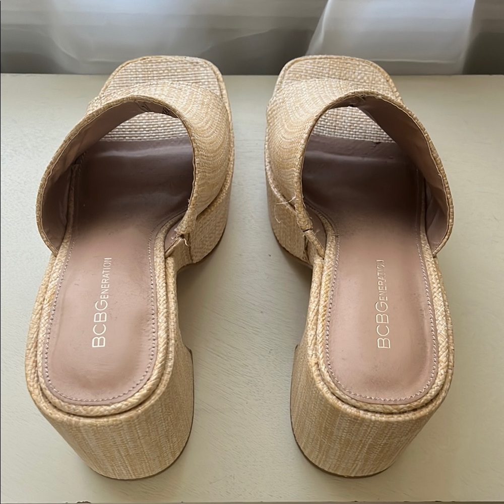 Beige Platform Heeled Mules - Picture 4 of 6